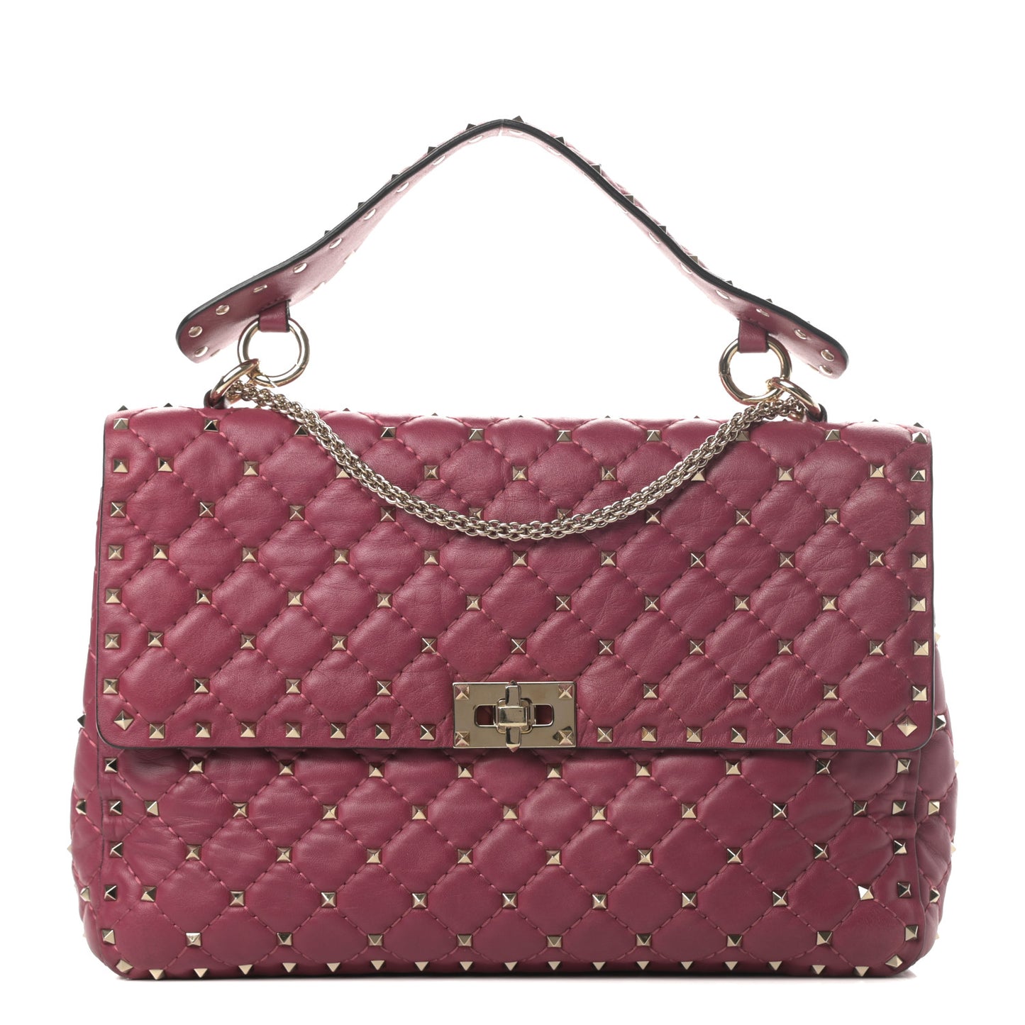 Nappa Large Rockstud Spike Shoulder Bag Camelia