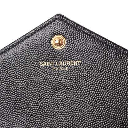 Saint Laurent Grain De Poudre Matelasse Chevron Monogram Envelope Chain Wallet Black 7 of 8