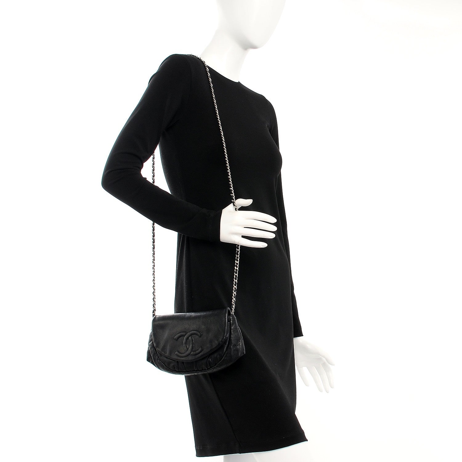 Chanel Caviar Half Moon Wallet On Chain WOC Black 2 of 8
