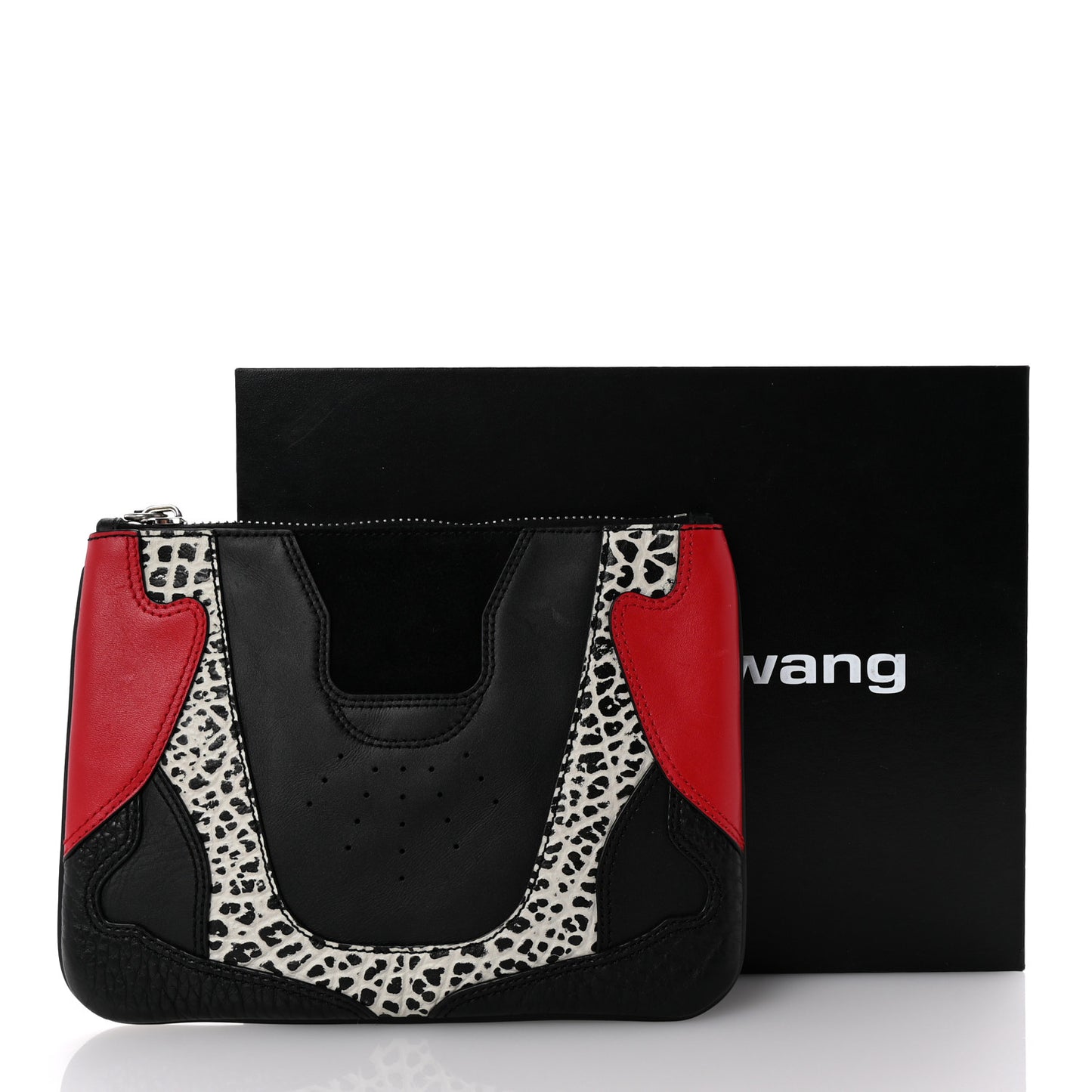 Perforated Calfskin Clutch  Black Red