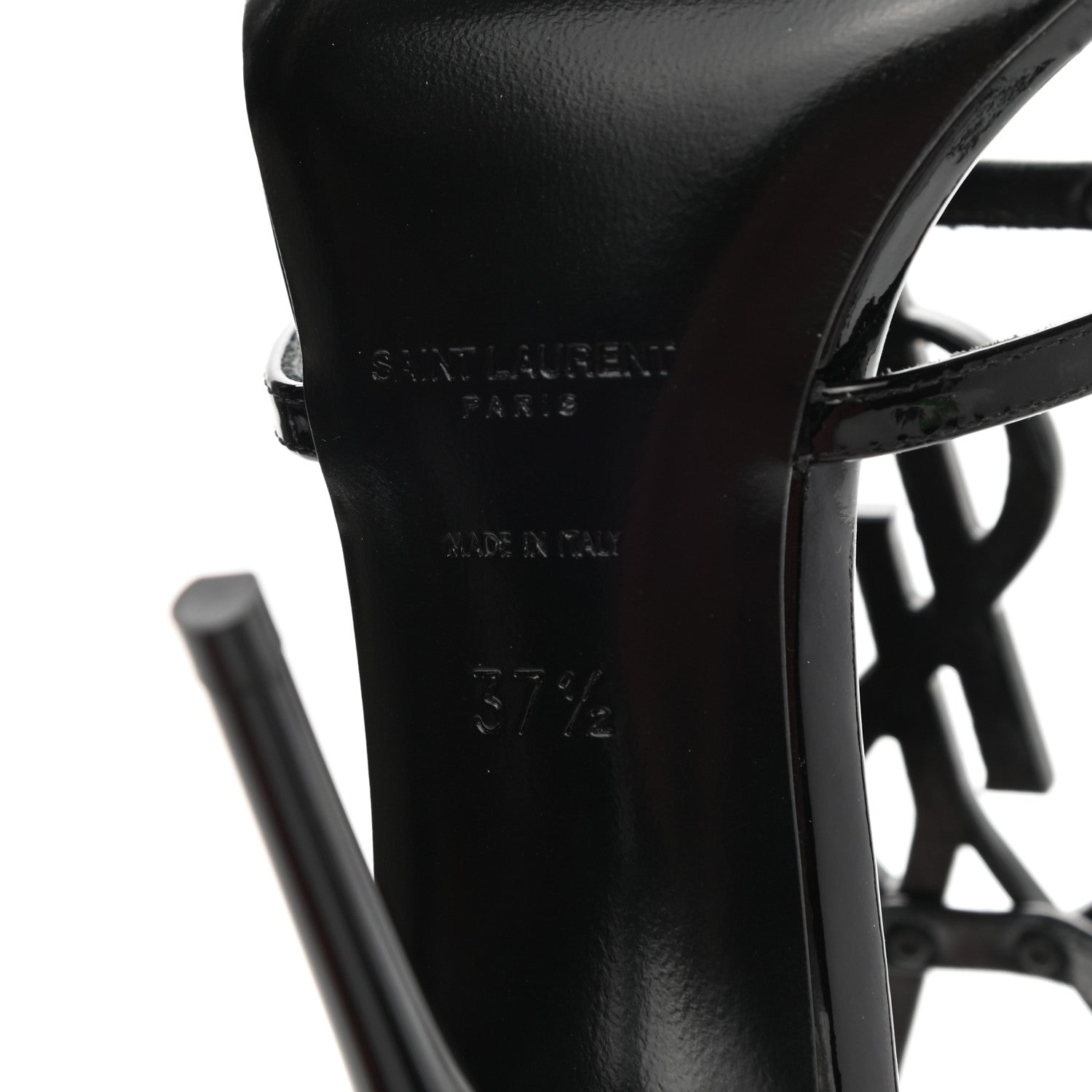 Saint Laurent Patent Calfskin Cassandra 110 Sandals 37.5 Black 6 of 9