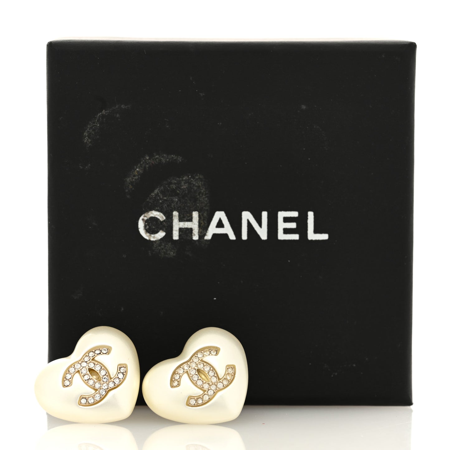 Pearl Crystal CC Heart Earrings Gold