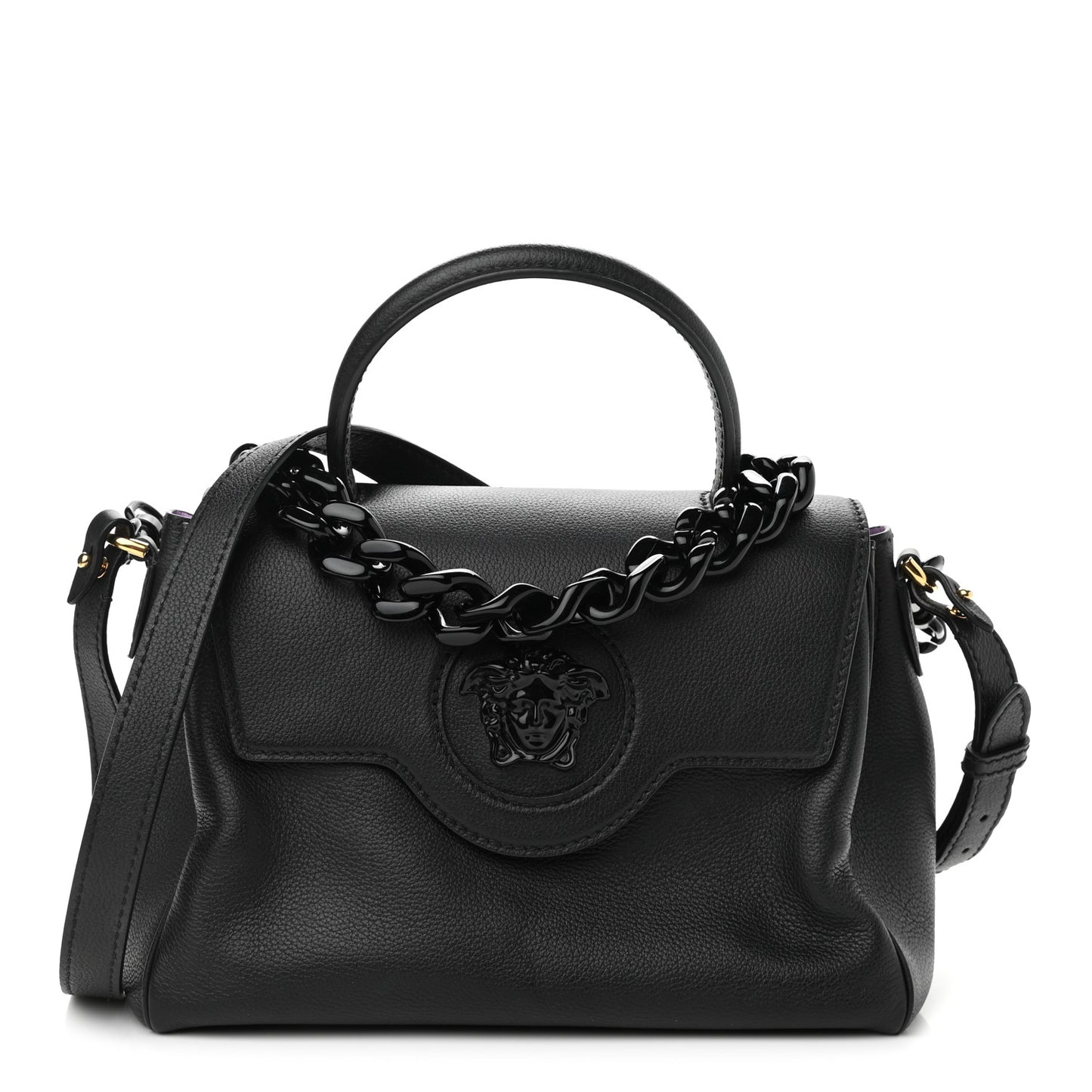 Calfskin Medium La Medusa Top Handle Handbag Black Lilac