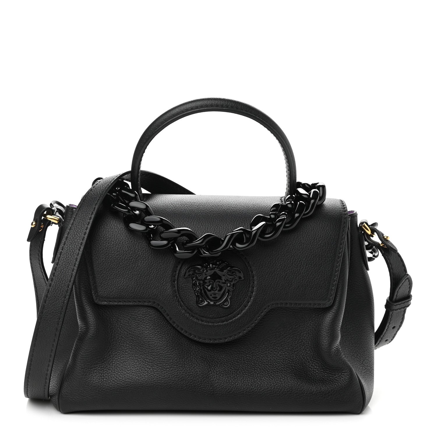 Versace Calfskin Medium La Medusa Top Handle Handbag Black Lilac 1 of 11