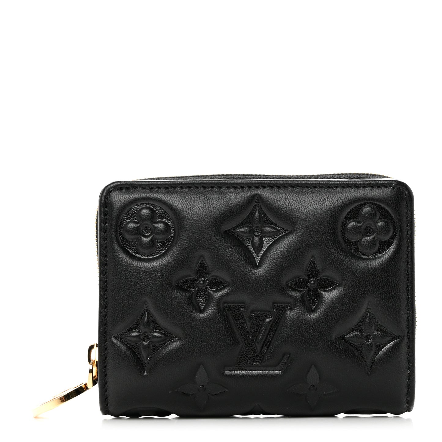 Lambskin Embossed Monogram Lou Coussin Wallet Black