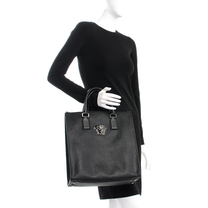 Versace Grained Calfskin Palazzo Medusa Shopping Tote Black 2 of 8