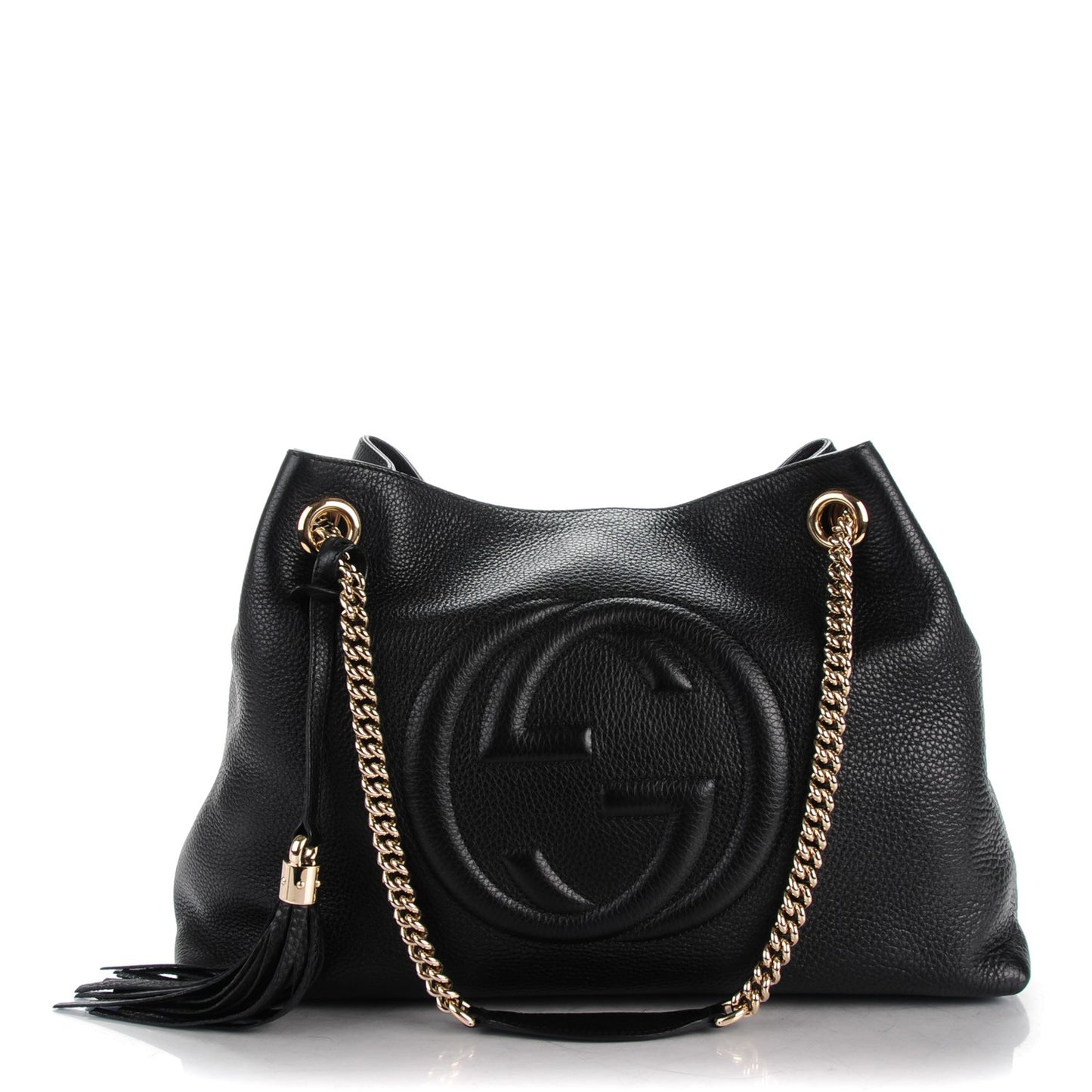 Pebbled Calfskin Medium Soho Chain Shoulder Bag Black