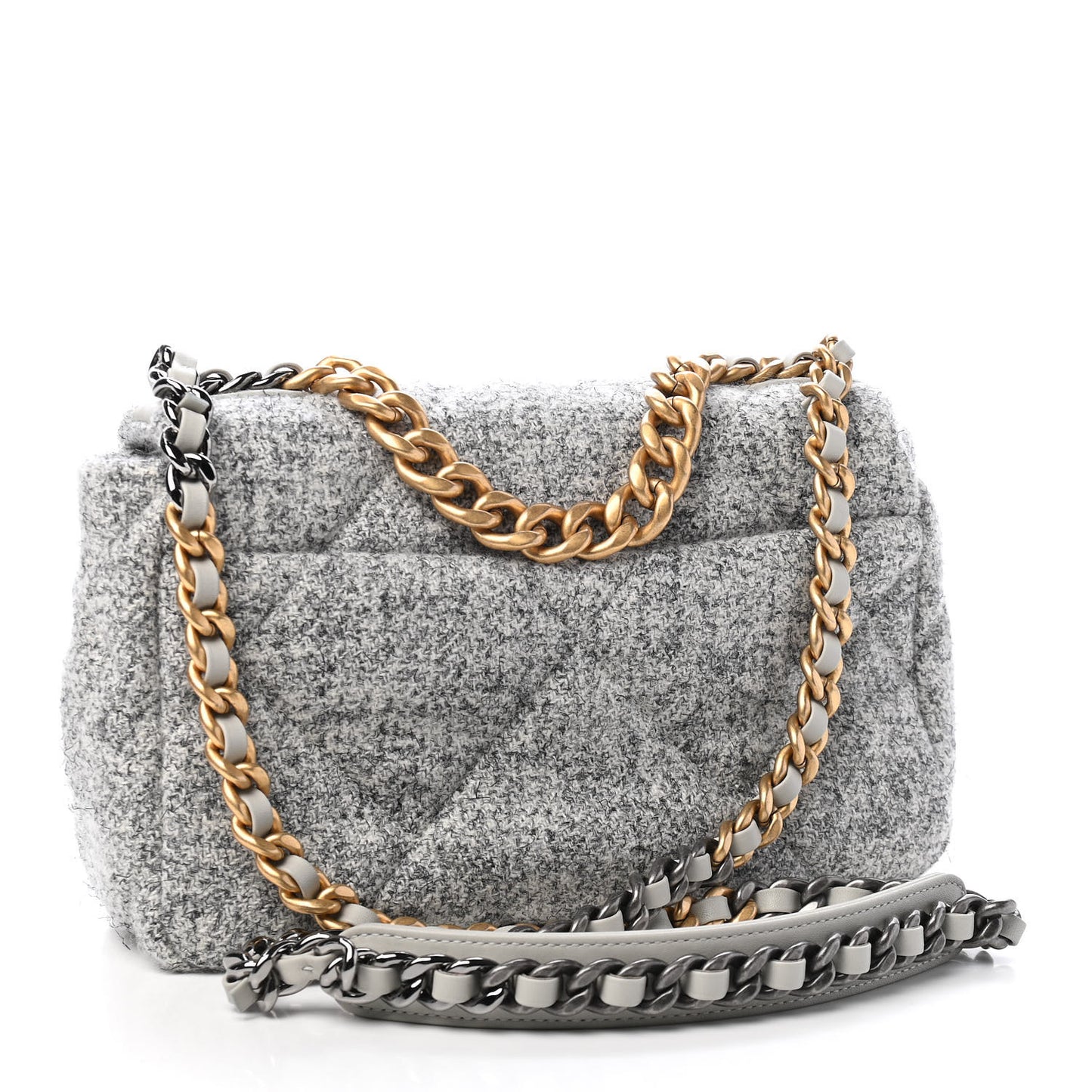 Tweed Quilted Medium Chanel 19 Flap Grey Ecru