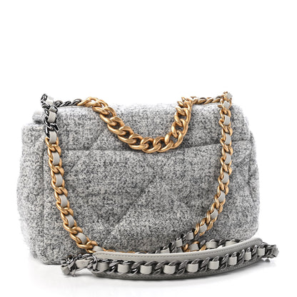Chanel Tweed Quilted Medium Chanel 19 Flap Grey Ecru 3 of 9