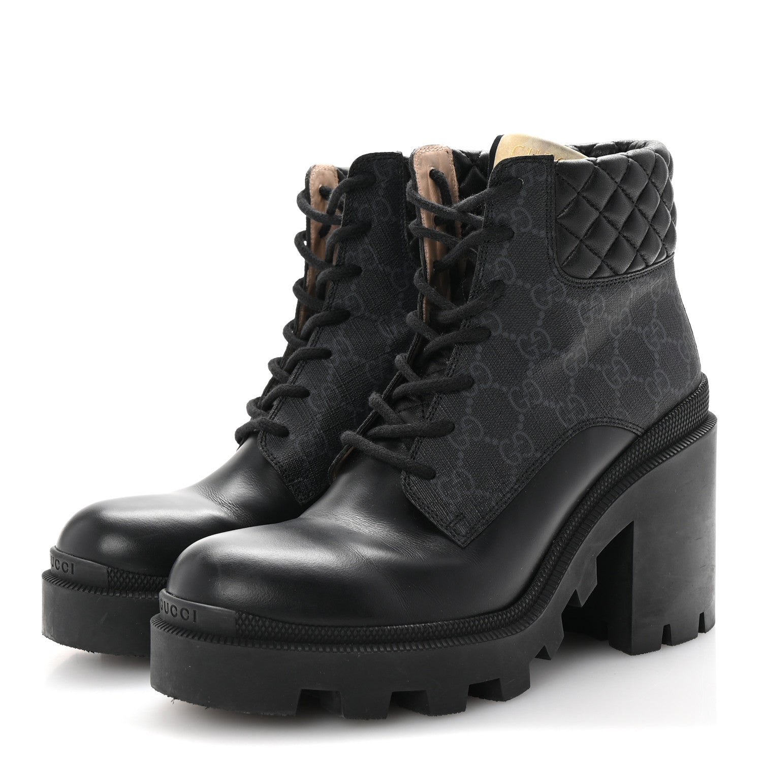 Gucci Apollo Calfskin GG Supreme Nappa Samoa Quilted Lace Up Ankle Boots 40 Black 4 of 9