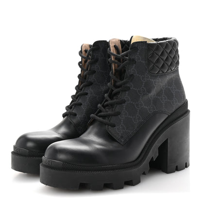 Gucci Apollo Calfskin GG Supreme Nappa Samoa Quilted Lace Up Ankle Boots 40 Black 4 of 9