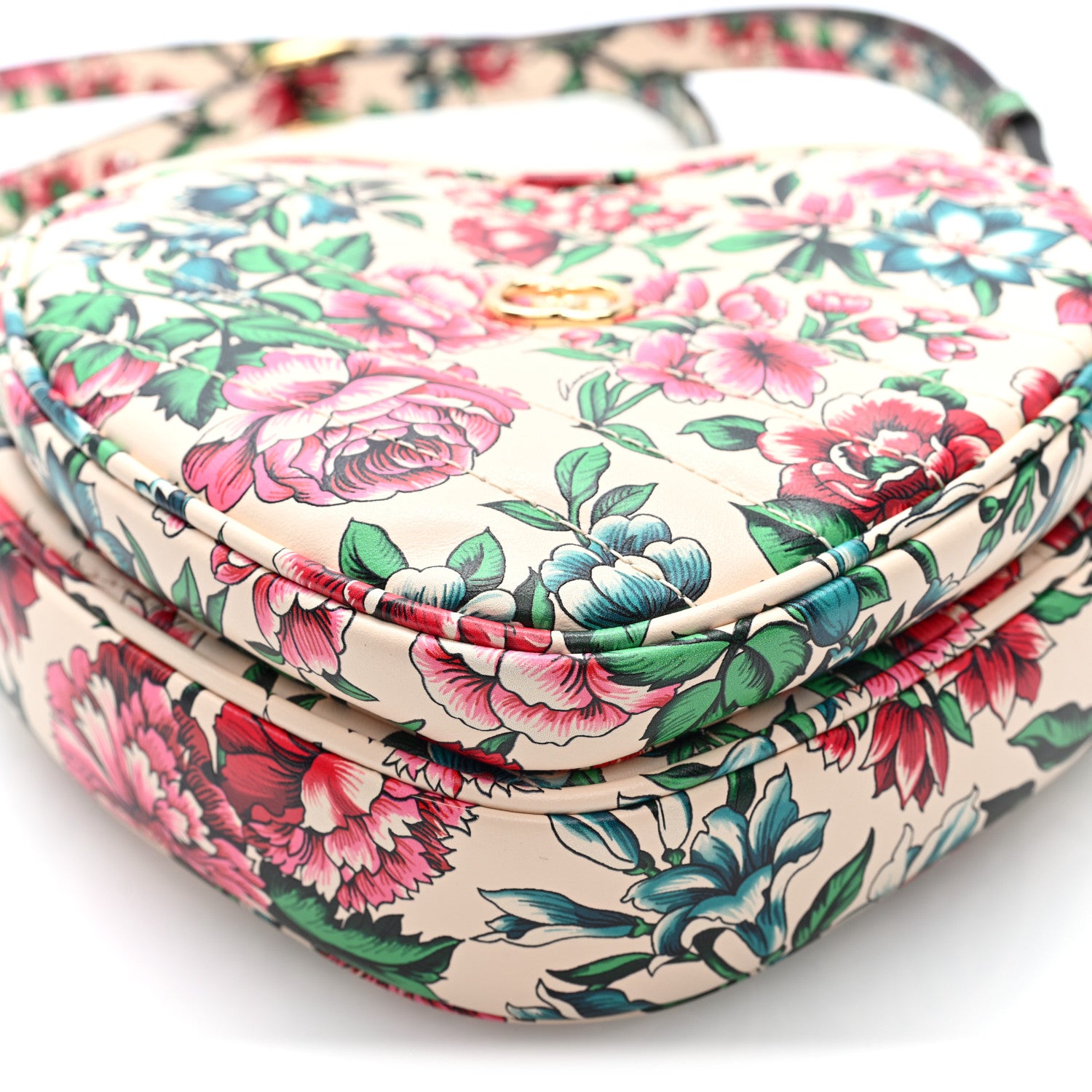 Gucci Calfskin Brit Roses Print Matelasse Diagonal Mini Interlocking G Heart Shoulder Bag Multicolor Multicolor 9 of 9