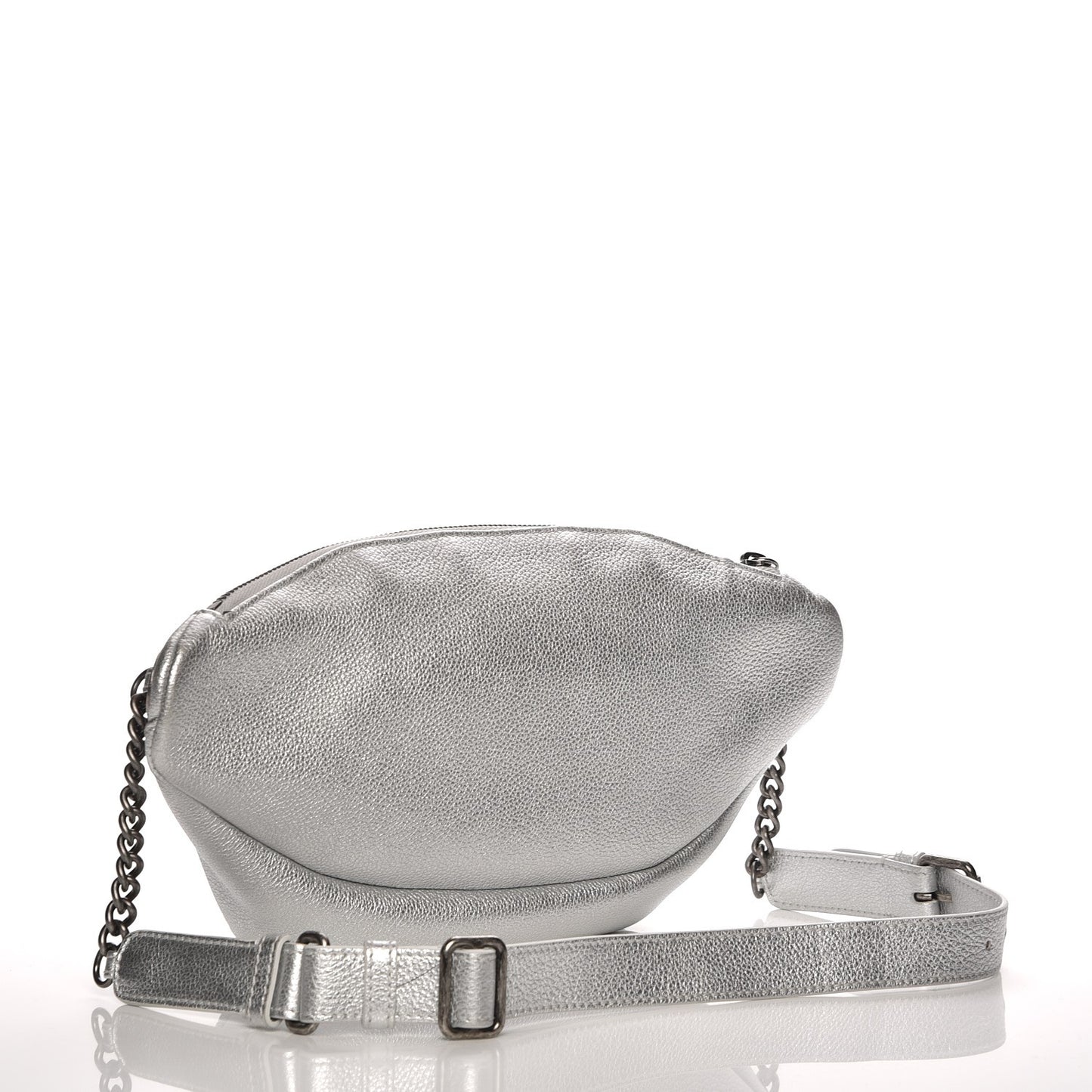 Metallic Grained Calfskin Quilted Casual Rock Waist Bag Fanny Pack Silver
