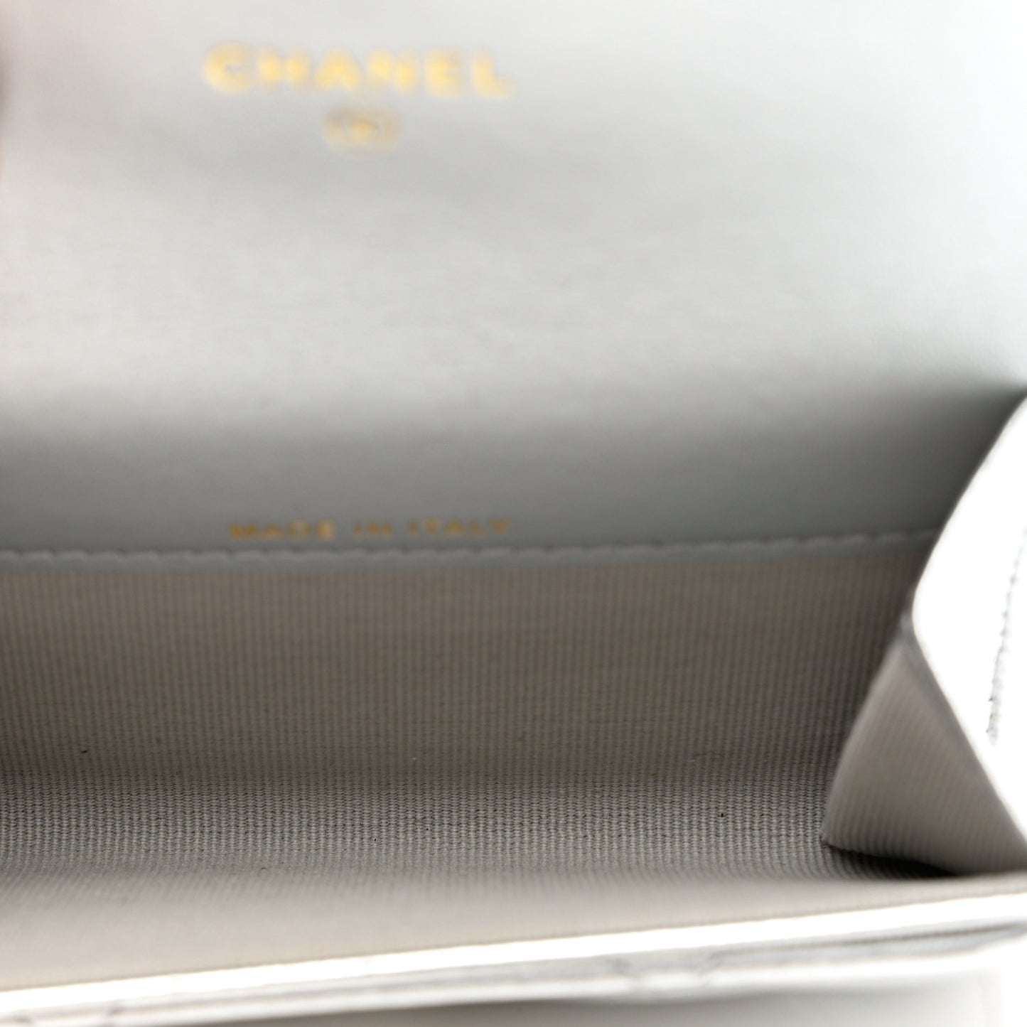 Metallic Goatskin Quilted Chanel 19 Flap Card Holder Silver