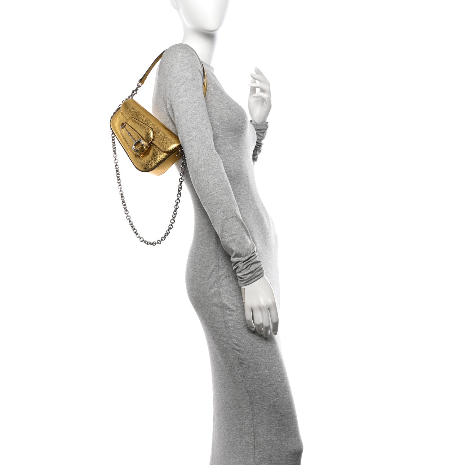 Gucci Metallic Calfskin Mini Horsebit 1955 Asymmetric Shoulder Bag Gold 2 of 11