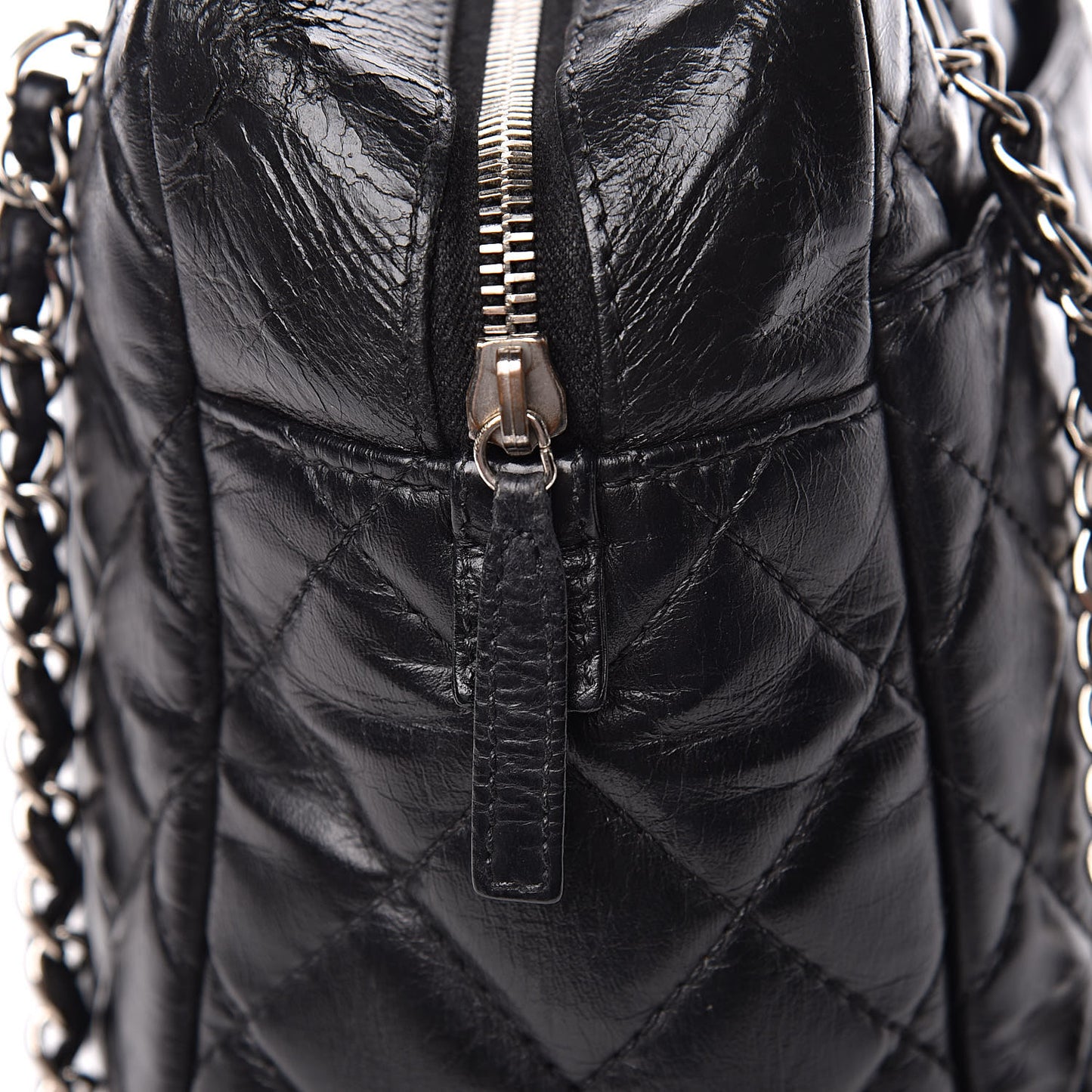 Lambskin Quilted Large Camera Case Black