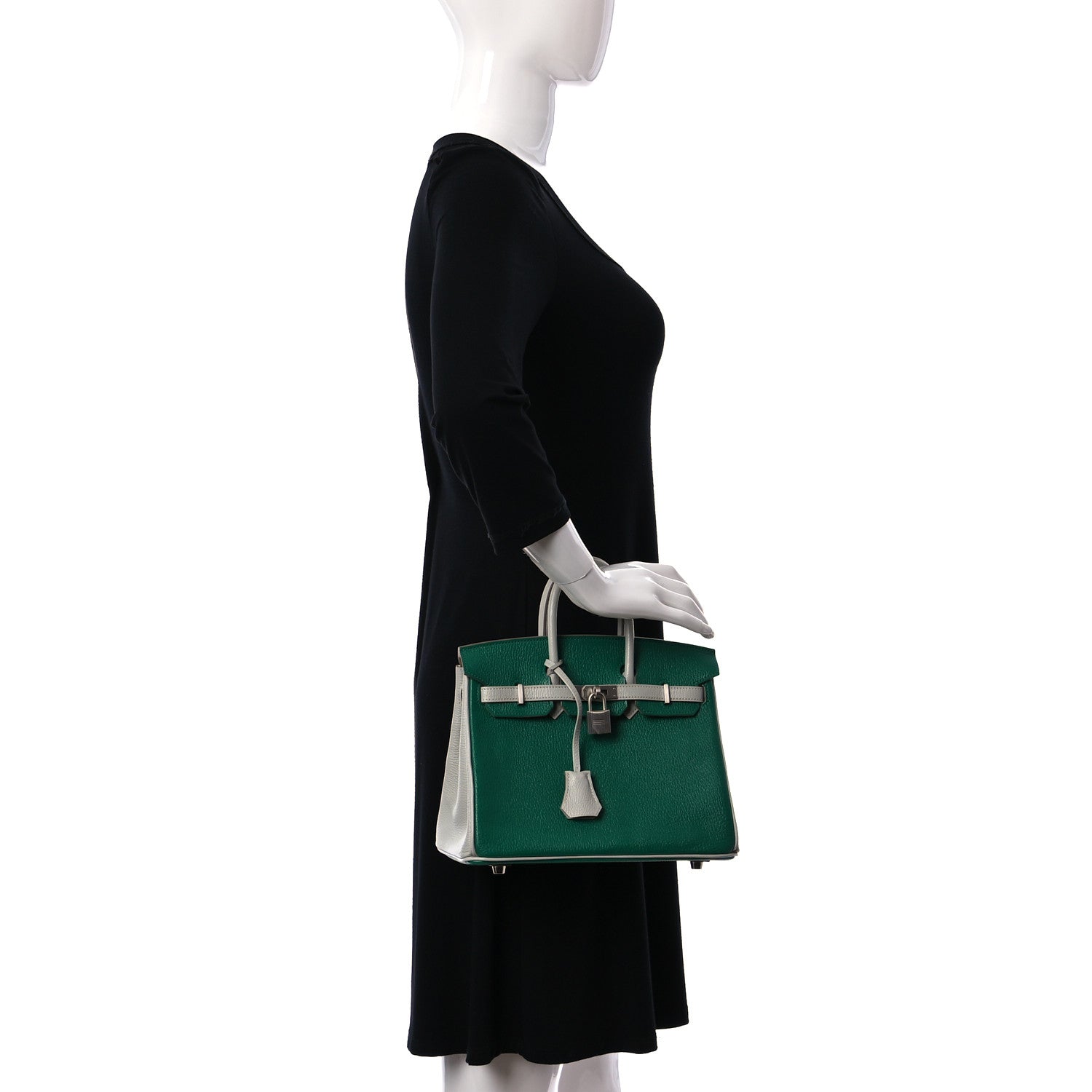 Hermes Chevre Mysore Horseshoe Birkin 25 Vert Vertigo Gris Perle 3 of 11