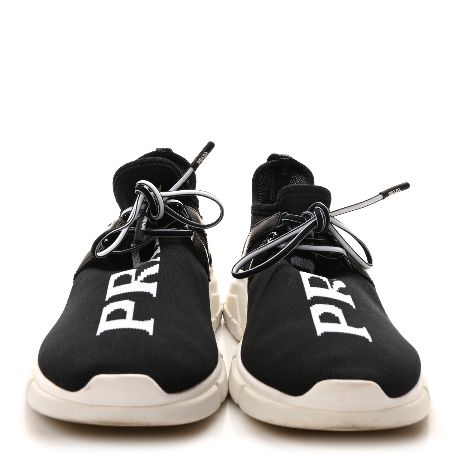 Prada Knit Fabric Womens Logo Sneakers 36 Black White 3 of 9
