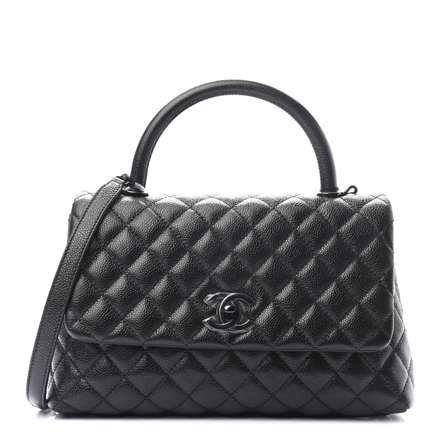 Caviar Quilted Small Coco Handle Flap So Black