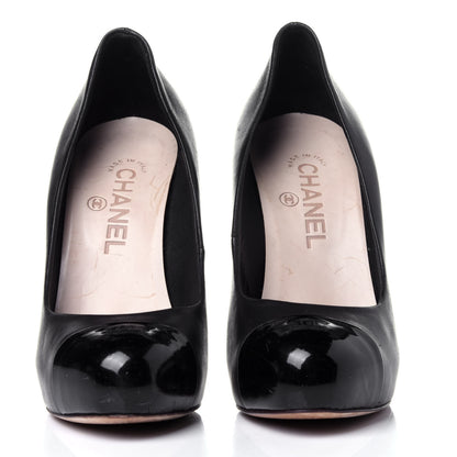 Chanel Lambskin Cap Toe CC Pumps 37.5 Black 2 of 13