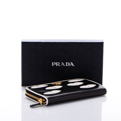 Prada Goatskin Lip Print Zip Around Wallet Black Talco 4 of 8