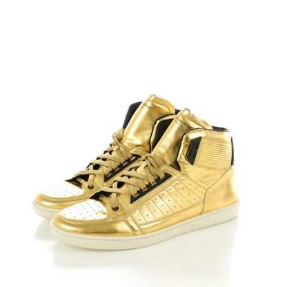 Saint Laurent Metallic Lambskin Signature Court Classic SL/24H High Top Sneakers 46 Gold Nero Black 3 of 8
