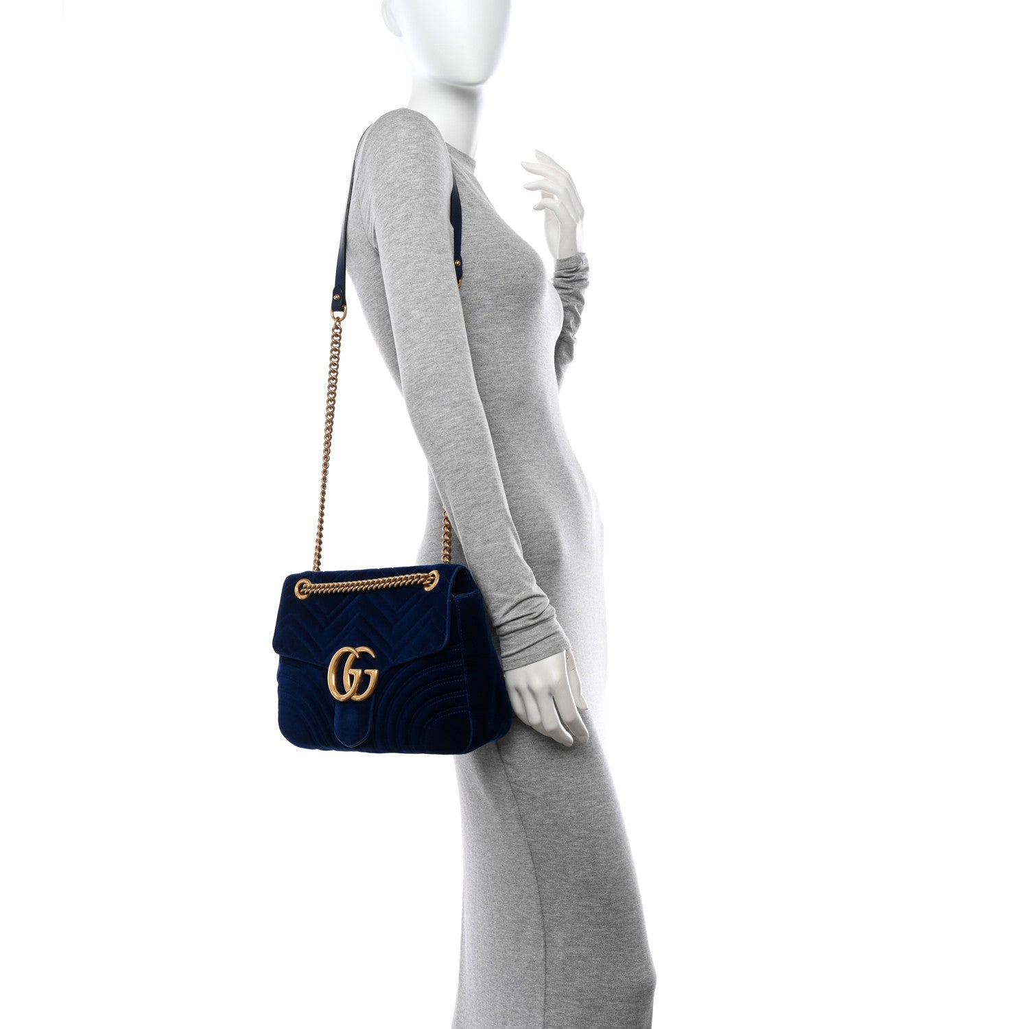 Gucci Velvet Matelasse Medium GG Marmont Shoulder Bag Cobalt Blue 2 of 15