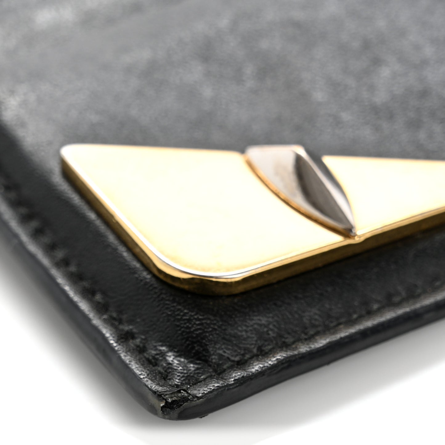 Vitello Liberty Lucido Metal Monster Eyes Card Holder Black Gold