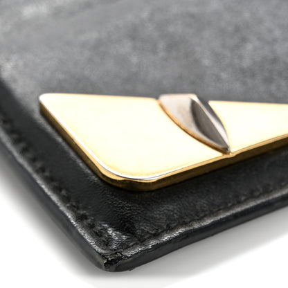 Fendi Vitello Liberty Lucido Metal Monster Eyes Card Holder Black Gold 8 of 13