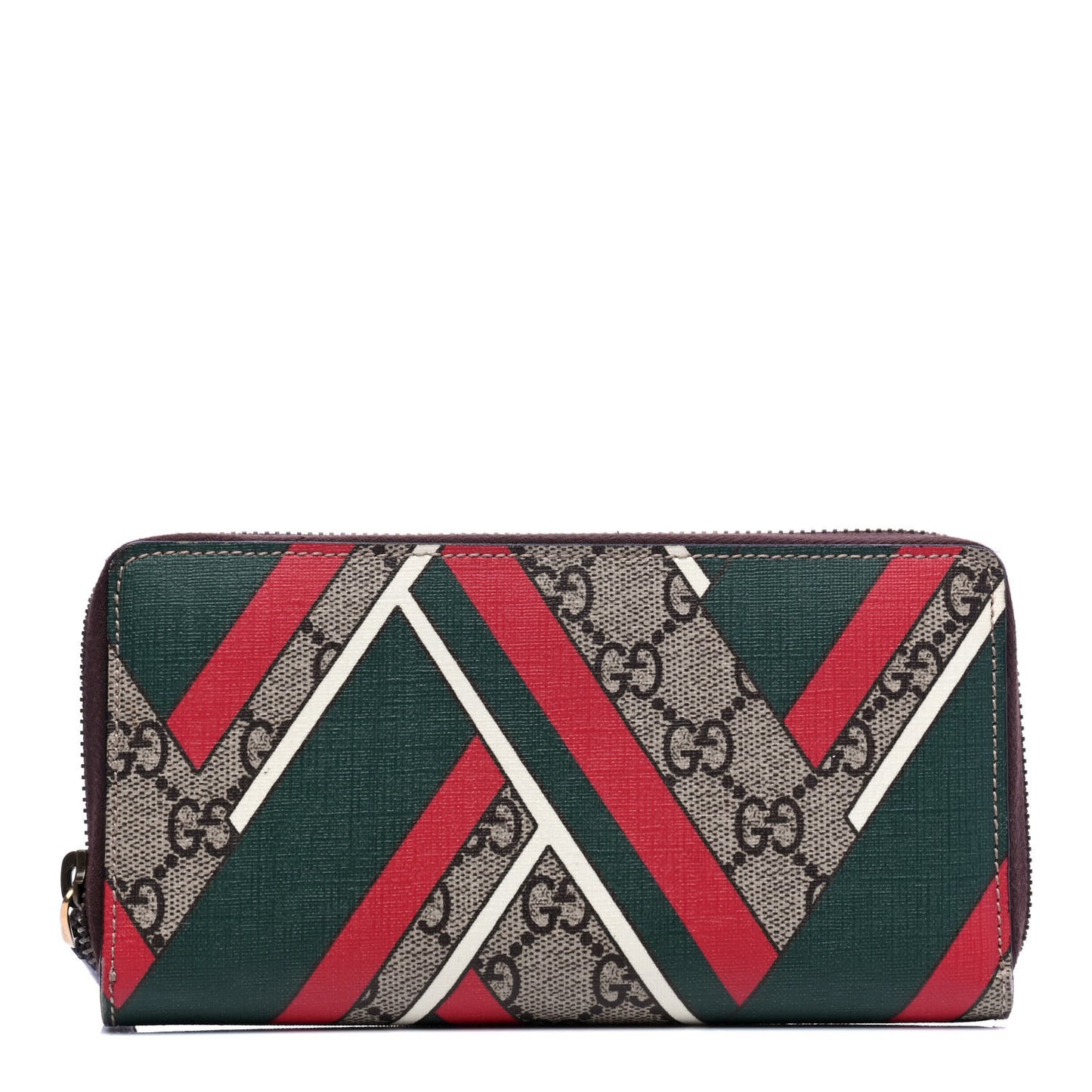 GG Supreme Monogram Chevron Zip Around Wallet Beige Green Red New Acero