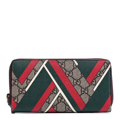 Gucci GG Supreme Monogram Chevron Zip Around Wallet Beige Green Red New Acero 2 of 7