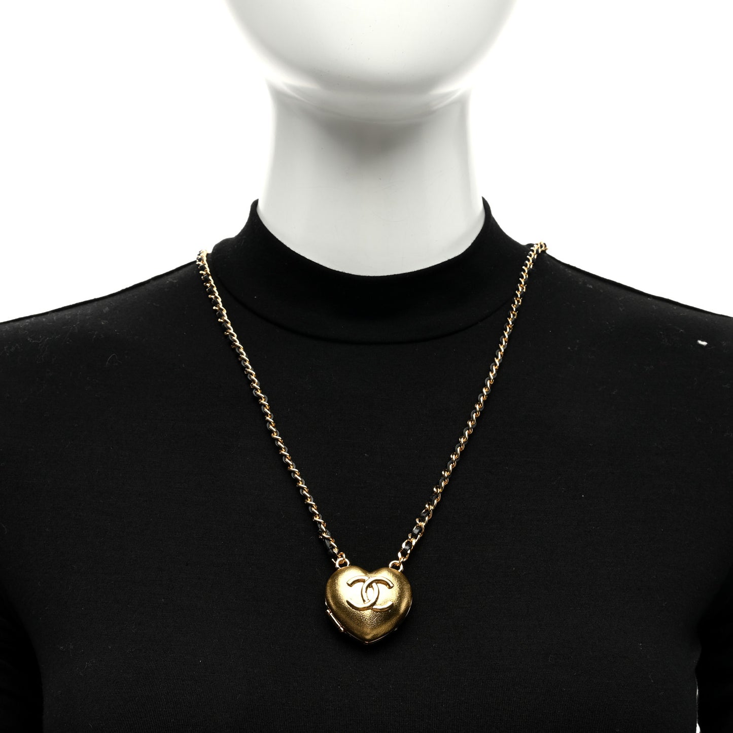 Lambskin CC Heart Mirror Locket Necklace Gold