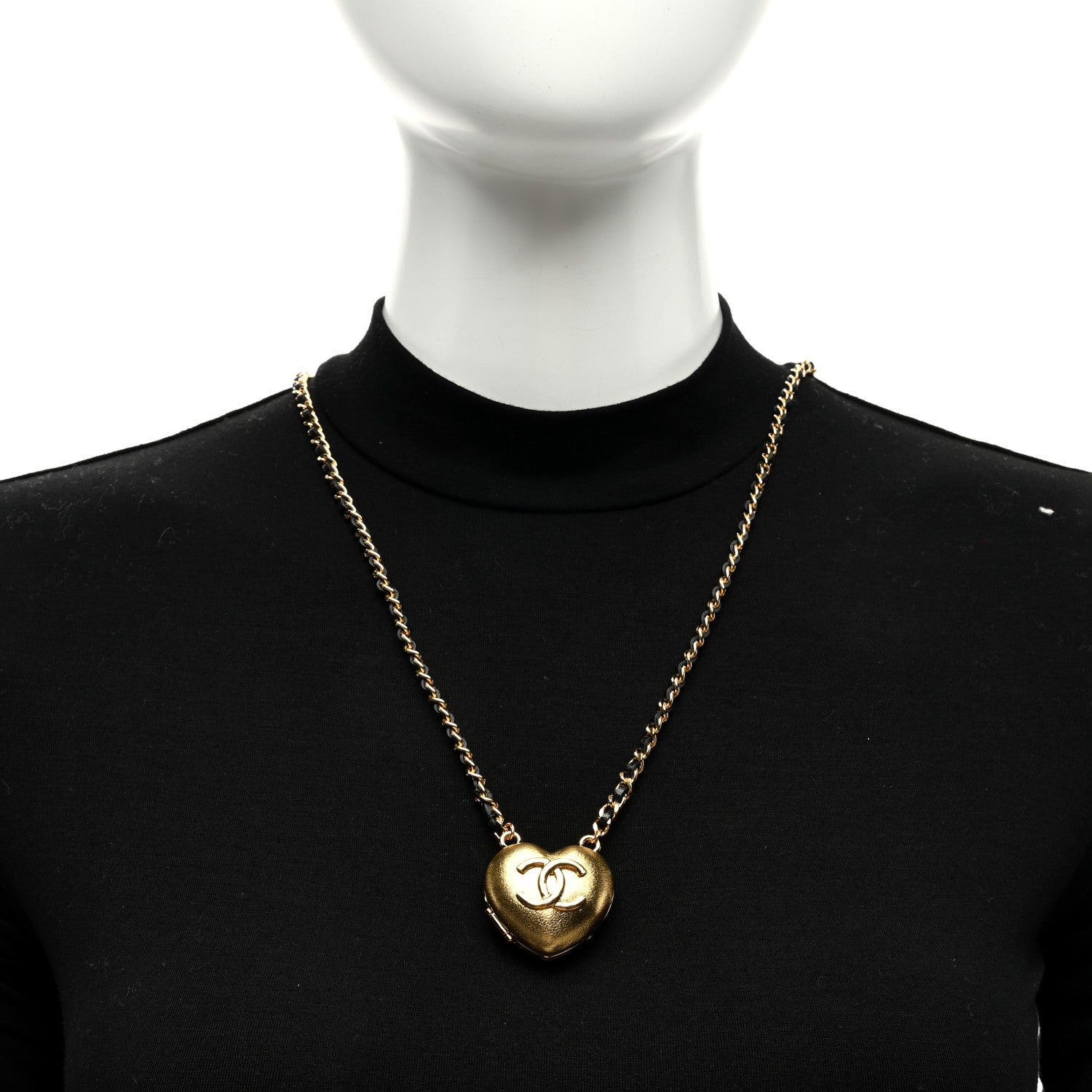 Chanel Lambskin CC Heart Mirror Locket Necklace Gold 2 of 5