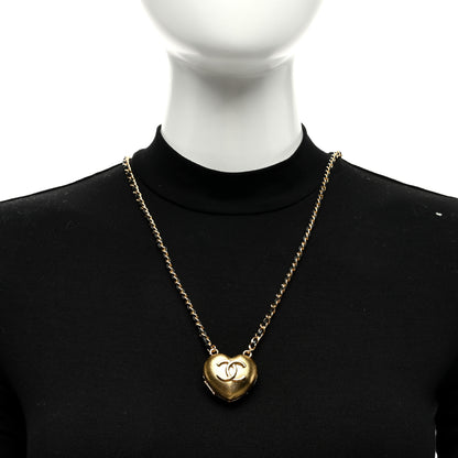 Chanel Lambskin CC Heart Mirror Locket Necklace Gold 2 of 5