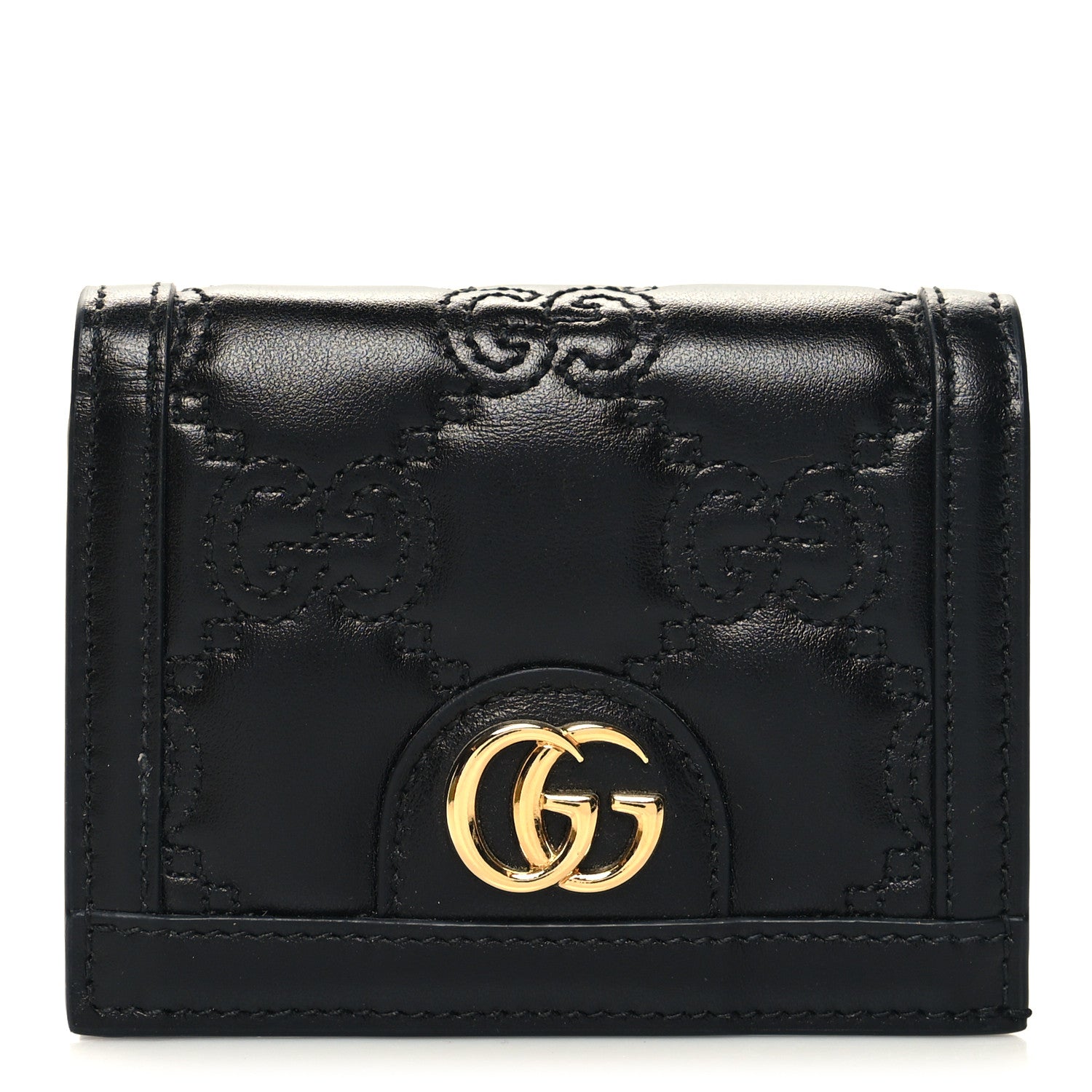 Gucci Calfskin GG Matelasse Card Case Wallet Black 1 of 9