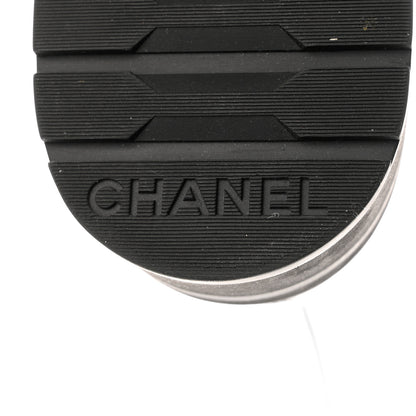 Chanel Fabric Grosgrain Quilted Cap Toe Lace Up Combat Boots 40 White Black 8 of 12