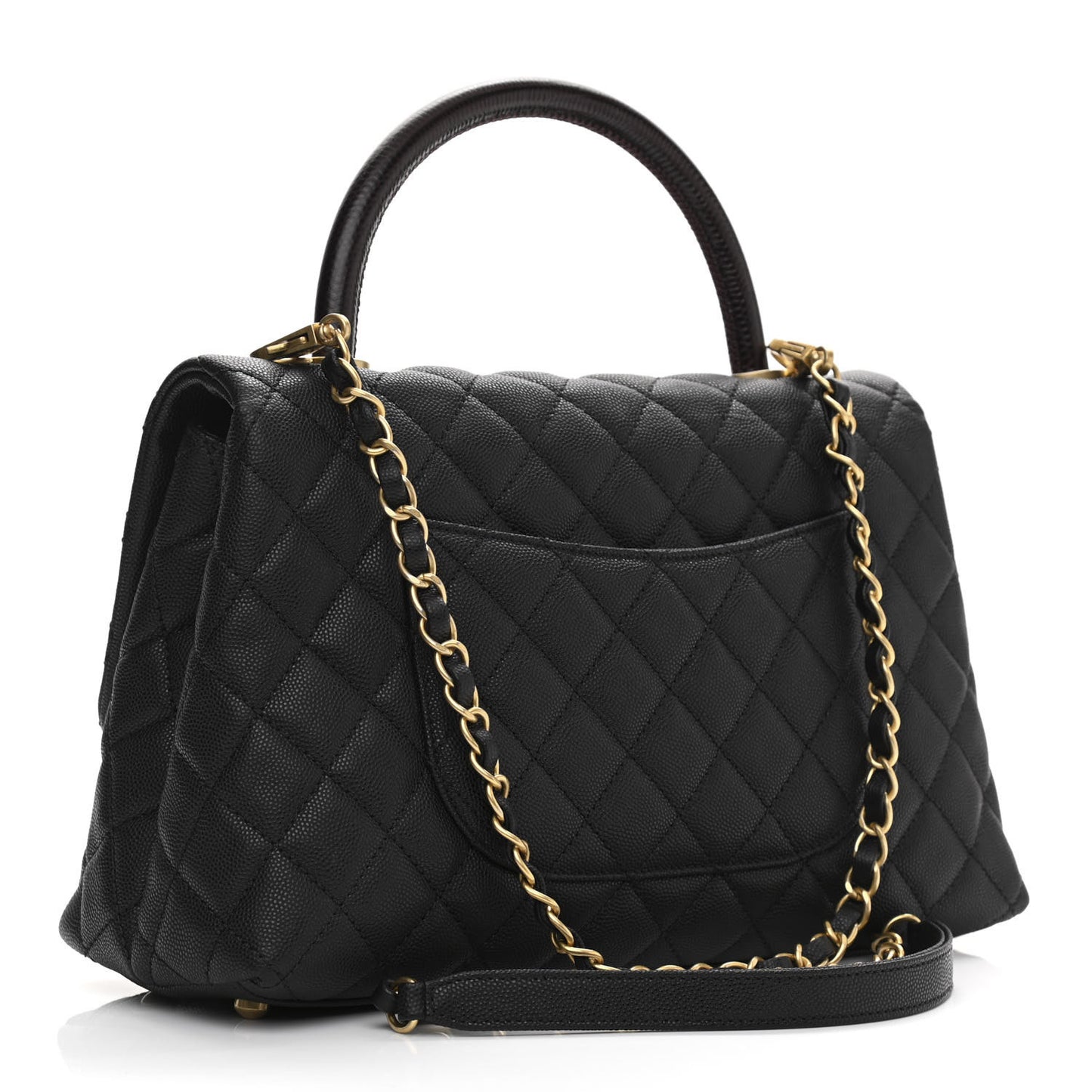 Caviar Lizard Embossed Quilted Small Coco Handle Flap Black
