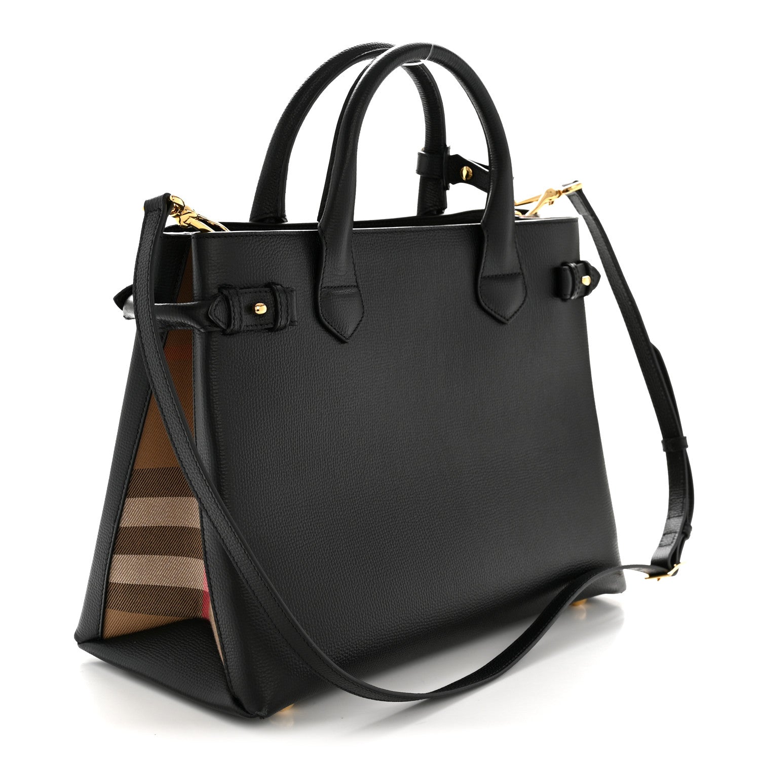 Burberry Grainy Calfskin House Check Medium Banner Tote Black 2 of 14
