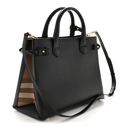 Burberry Grainy Calfskin House Check Medium Banner Tote Black 2 of 14