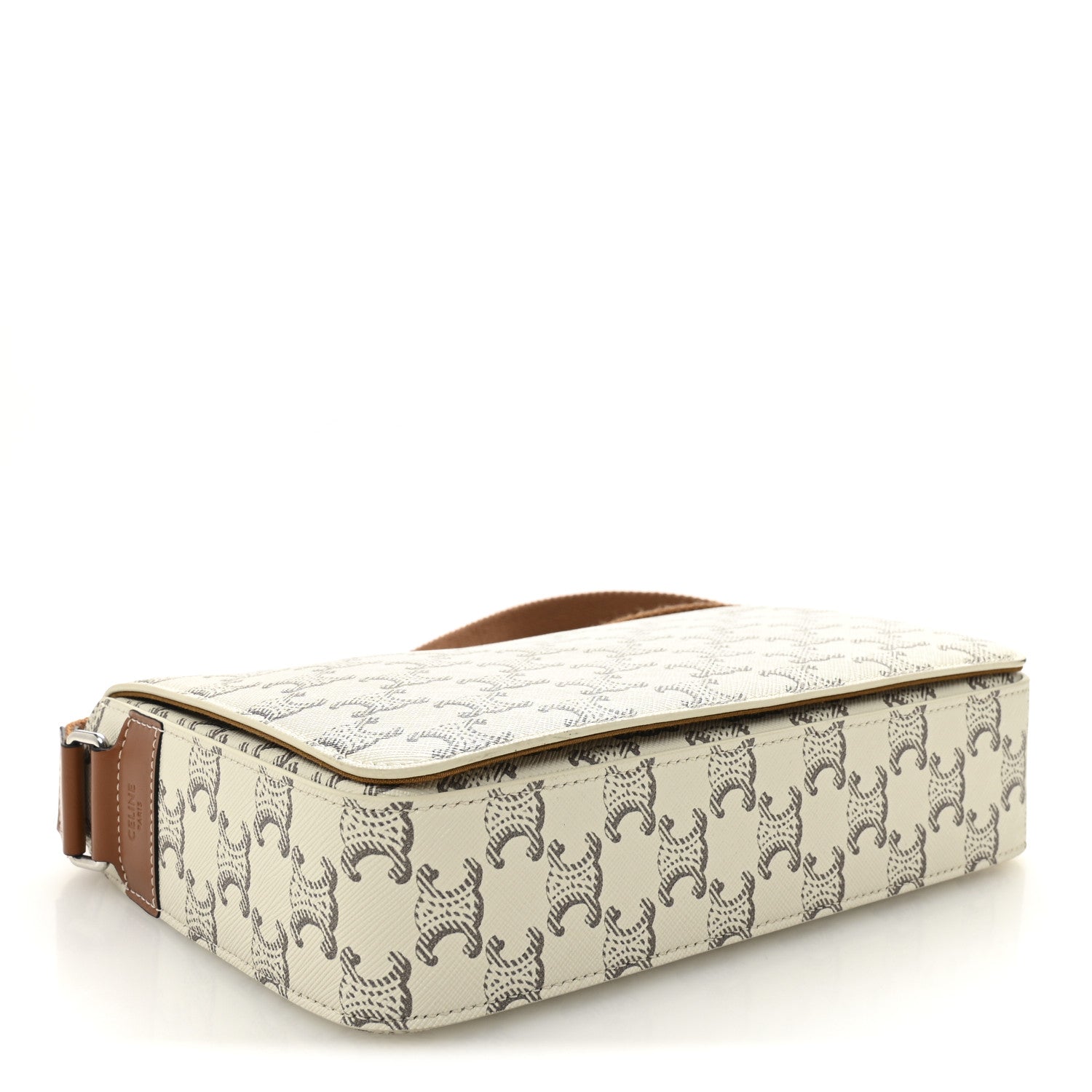 Celine Triomphe Canvas Calfskin Flap Messenger Bag Tan Ecru 4 of 10