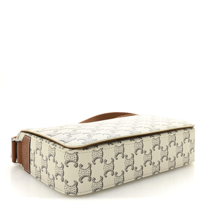 Celine Triomphe Canvas Calfskin Flap Messenger Bag Tan Ecru 4 of 10
