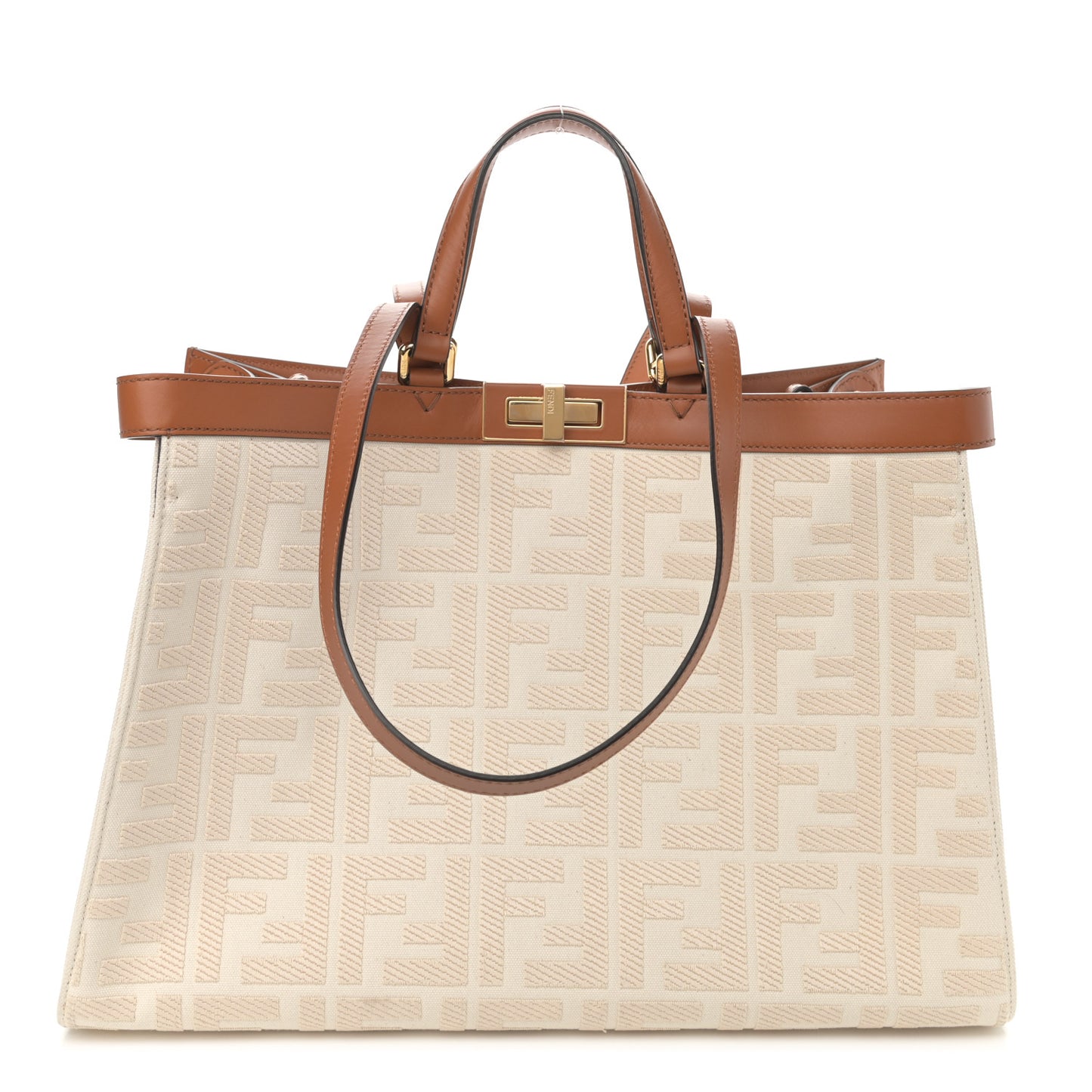 Canvas Vitello King FF Embroidered Medium Peekaboo X-Tote Grezzo Cuoio