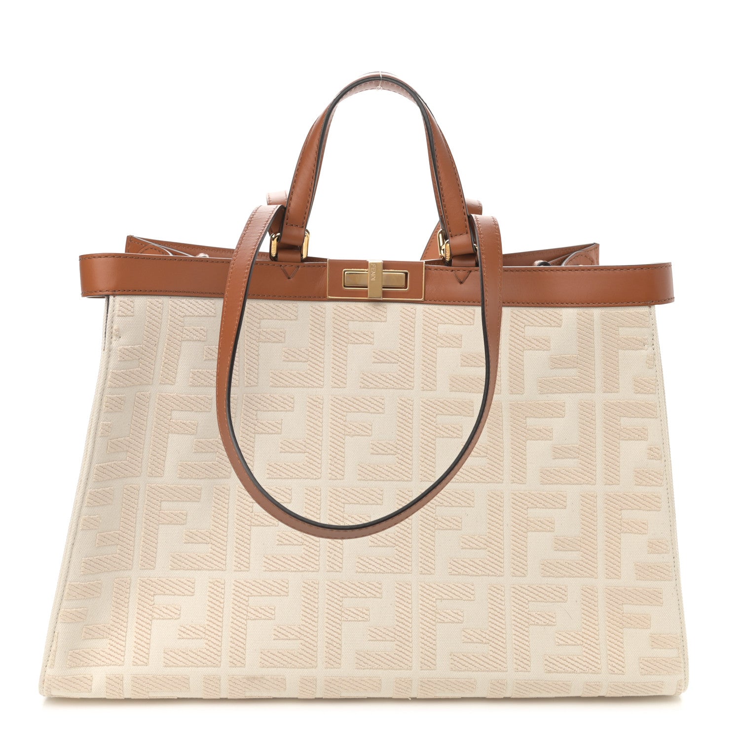 Fendi Canvas Vitello King FF Embroidered Medium Peekaboo X-Tote Grezzo Cuoio 1 of 11