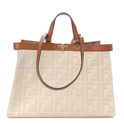 Fendi Canvas Vitello King FF Embroidered Medium Peekaboo X-Tote Grezzo Cuoio 1 of 11