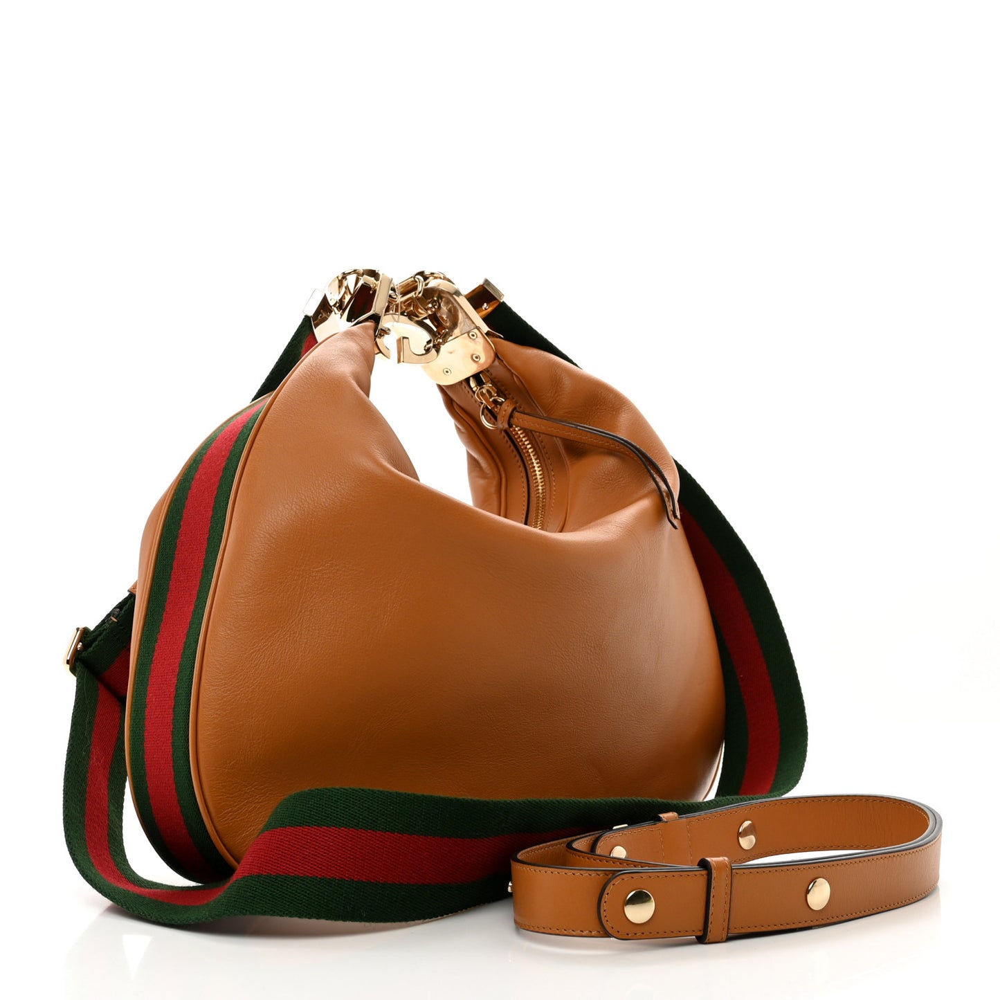 Aria Calfskin Web Large Attache Shoulder Bag Dark Orange