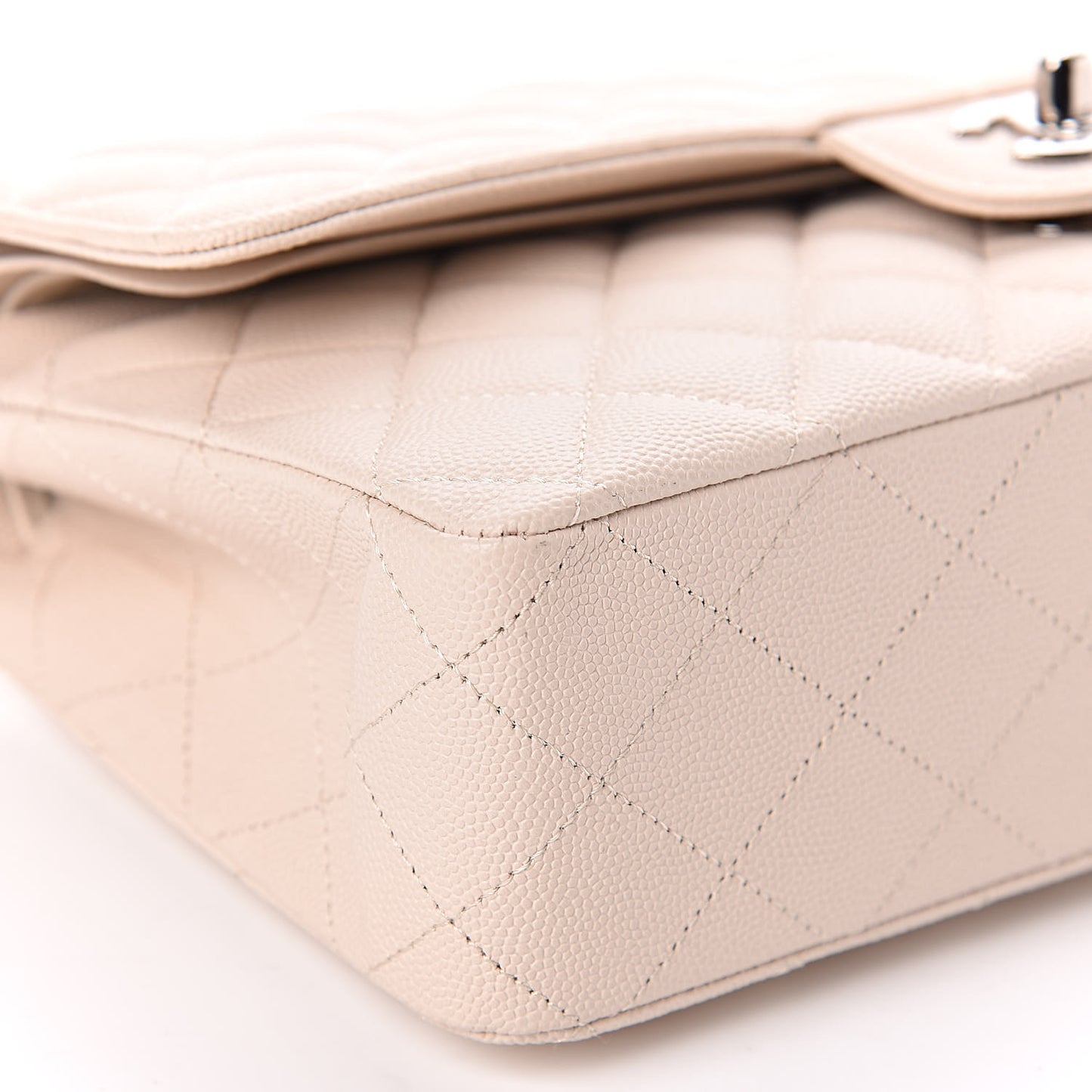 Caviar Quilted Medium Double Flap Light Beige