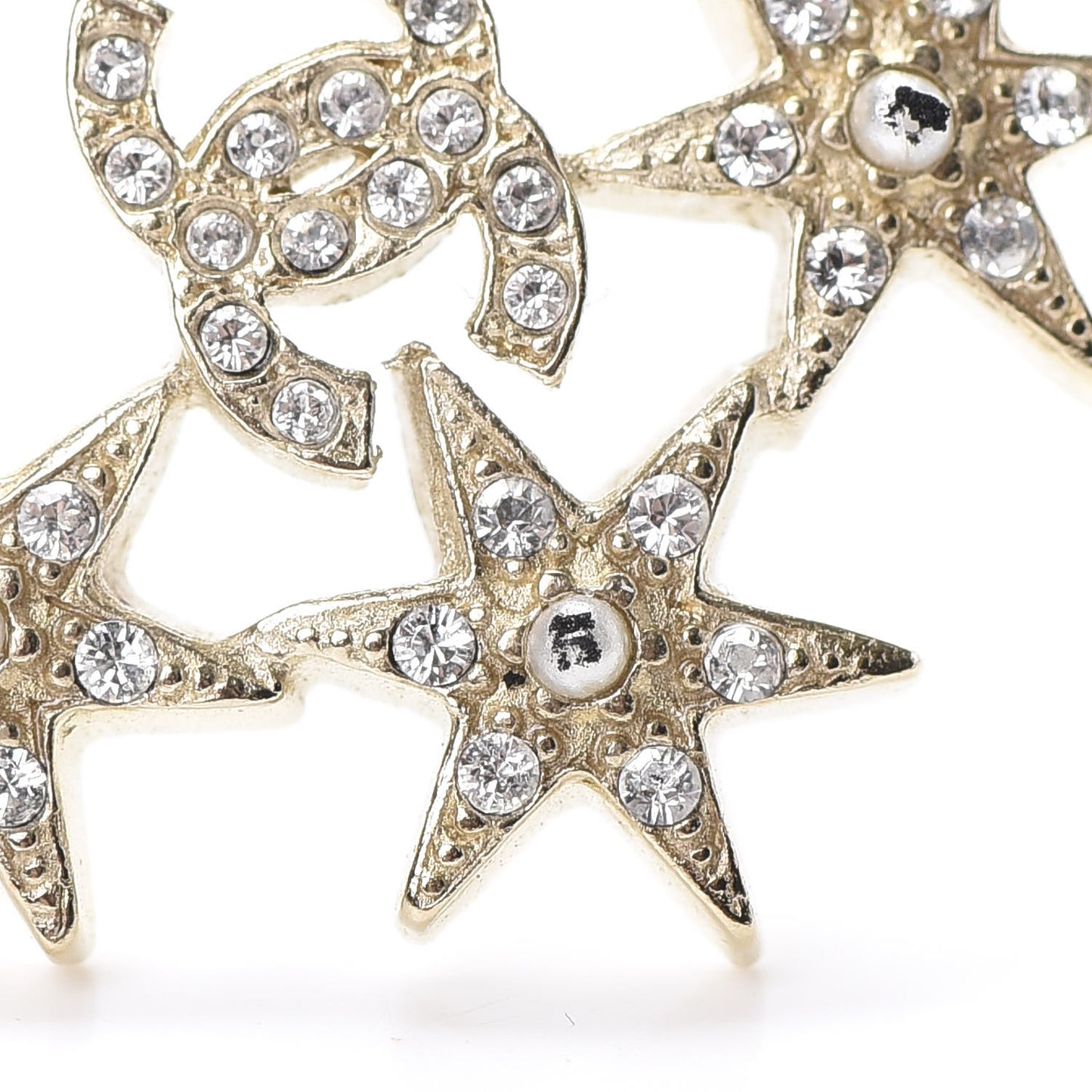 Crystal Pearl CC Star Earrings Gold