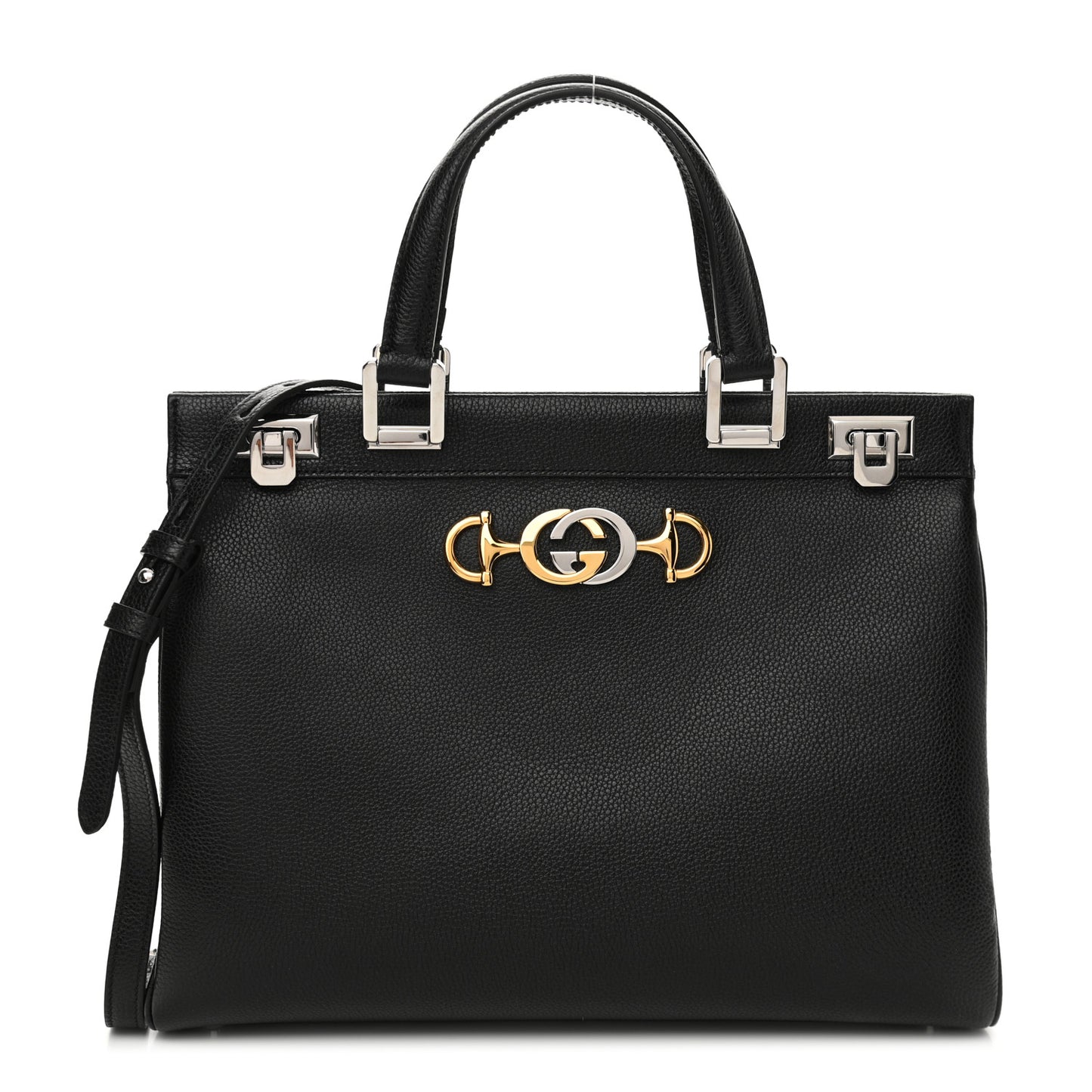 Grainy Calfskin Medium Zumi Top Handle Bag Black