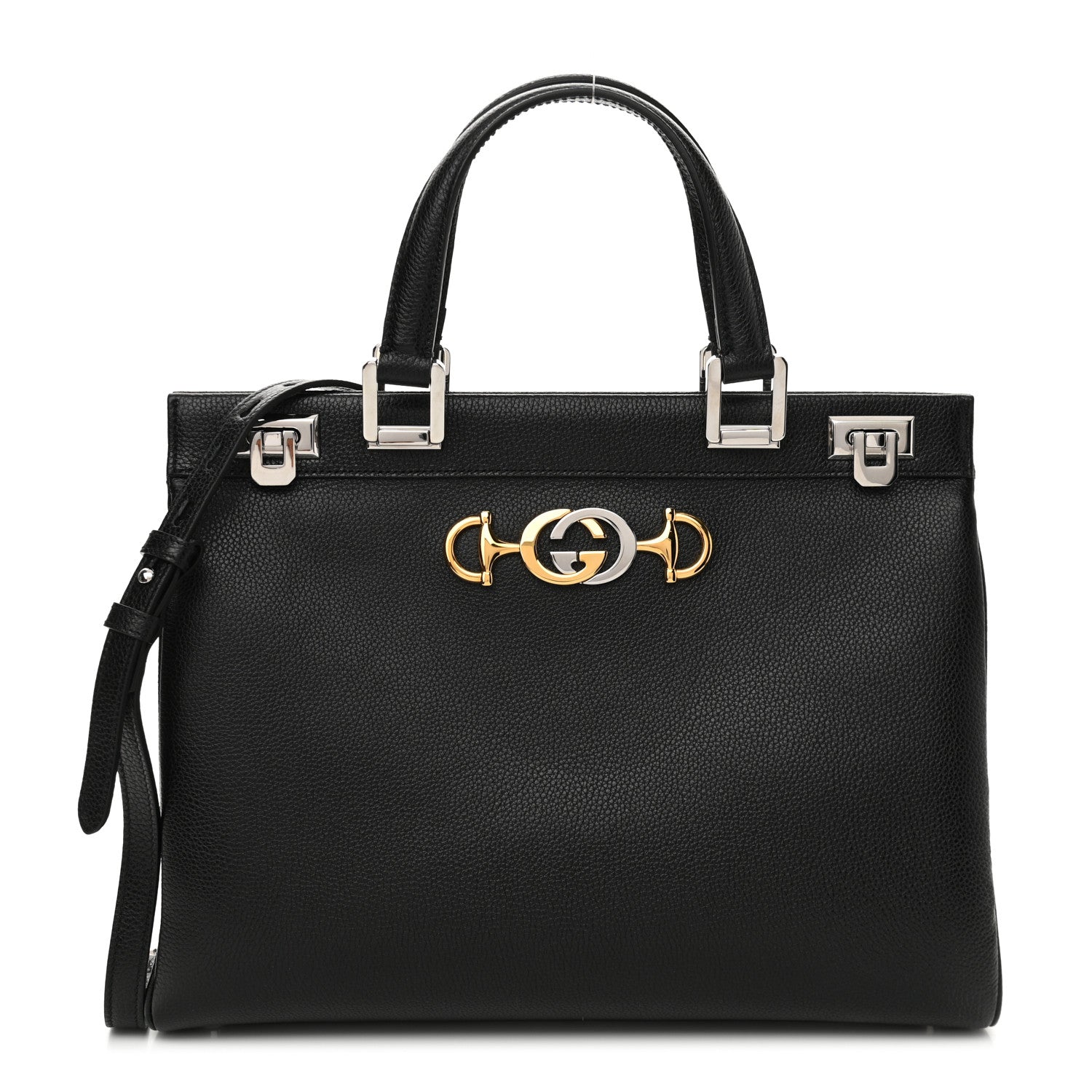 Gucci Grainy Calfskin Medium Zumi Top Handle Bag Black 1 of 11