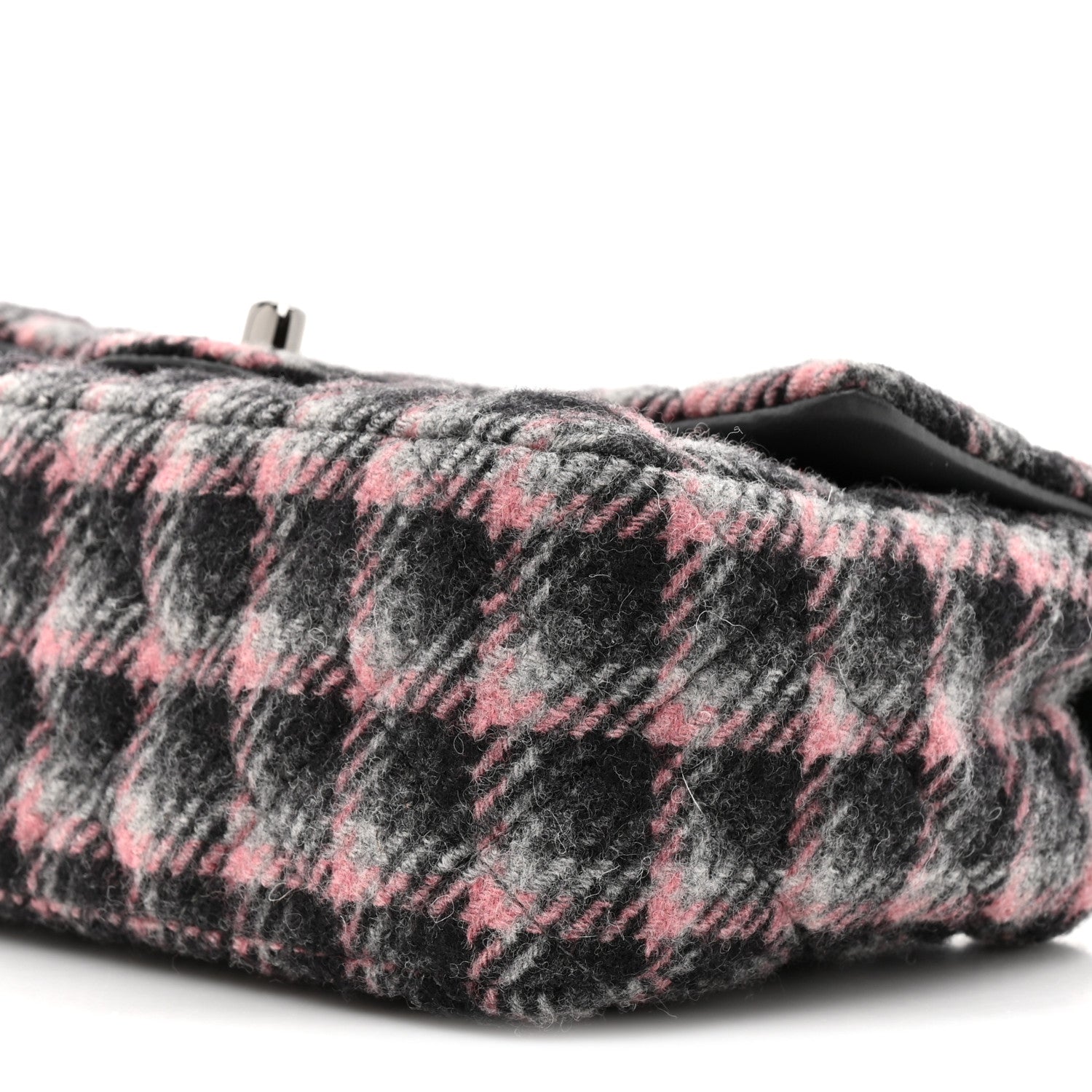 Chanel Wool Plaid Quilted Mini Rectangular Flap Pink Grey